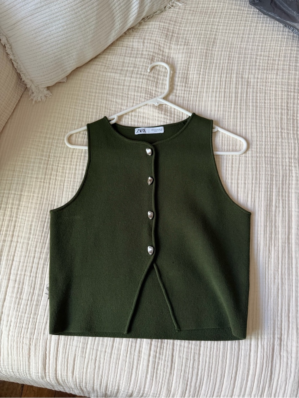 Zara Dark Olive Button-Front Crop Tank